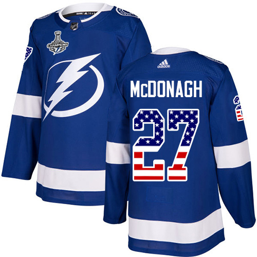 Adidas Tampa Bay Lightning #27 Ryan McDonagh Blue Home Authentic USA Flag Youth 2020 Stanley Cup Champions Stitched NHL Jersey
